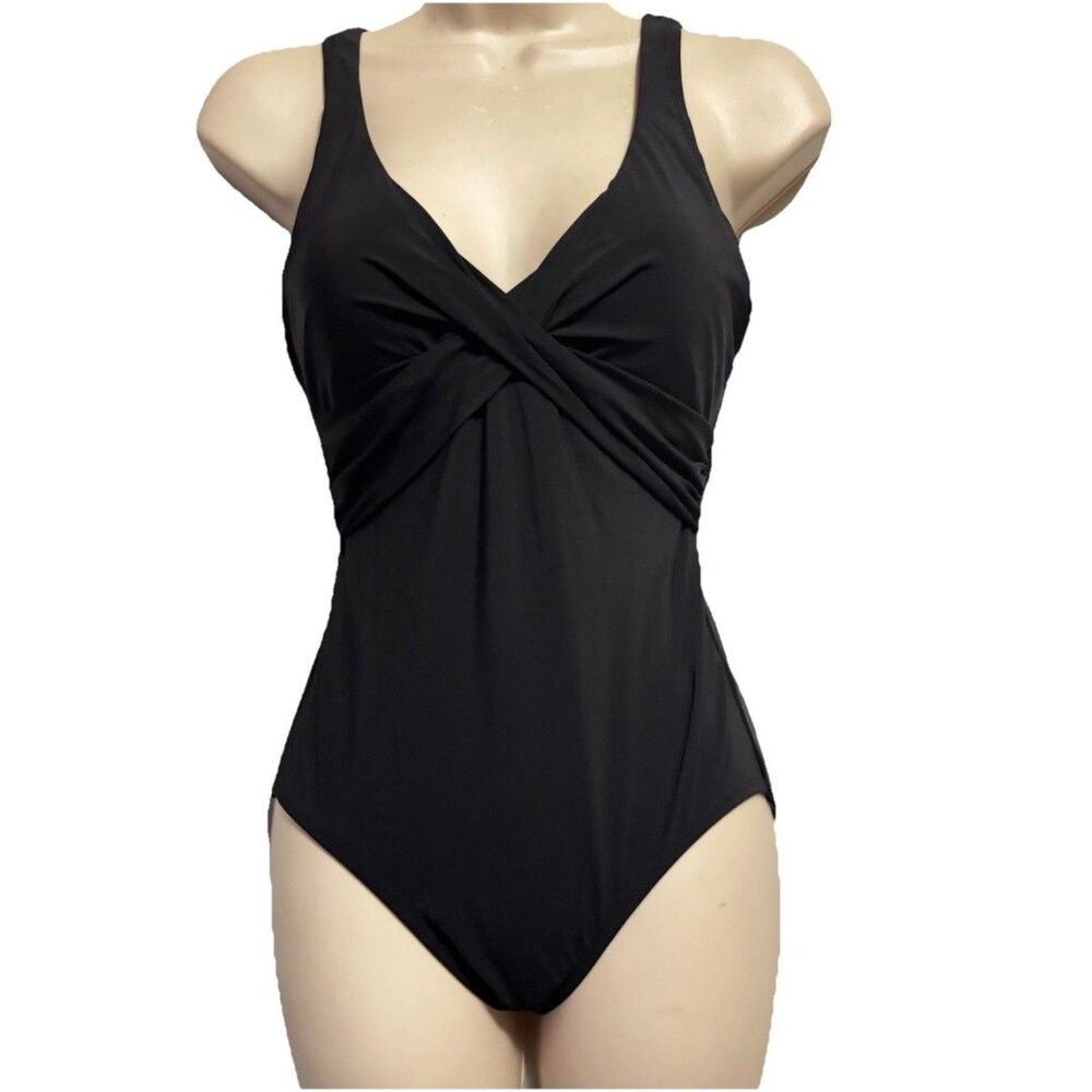 Lands' End Size 4 One Piece Swimsuit Black Wrap Tie Back NWT